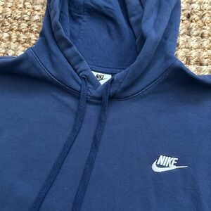 Nike Men's Navy Crewneck Hoodie with White Logo (Large)